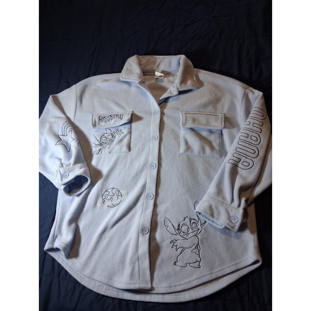 Disney Lilo & Stitch Fleece Button Up Shirt‎ Women's Large 12/14